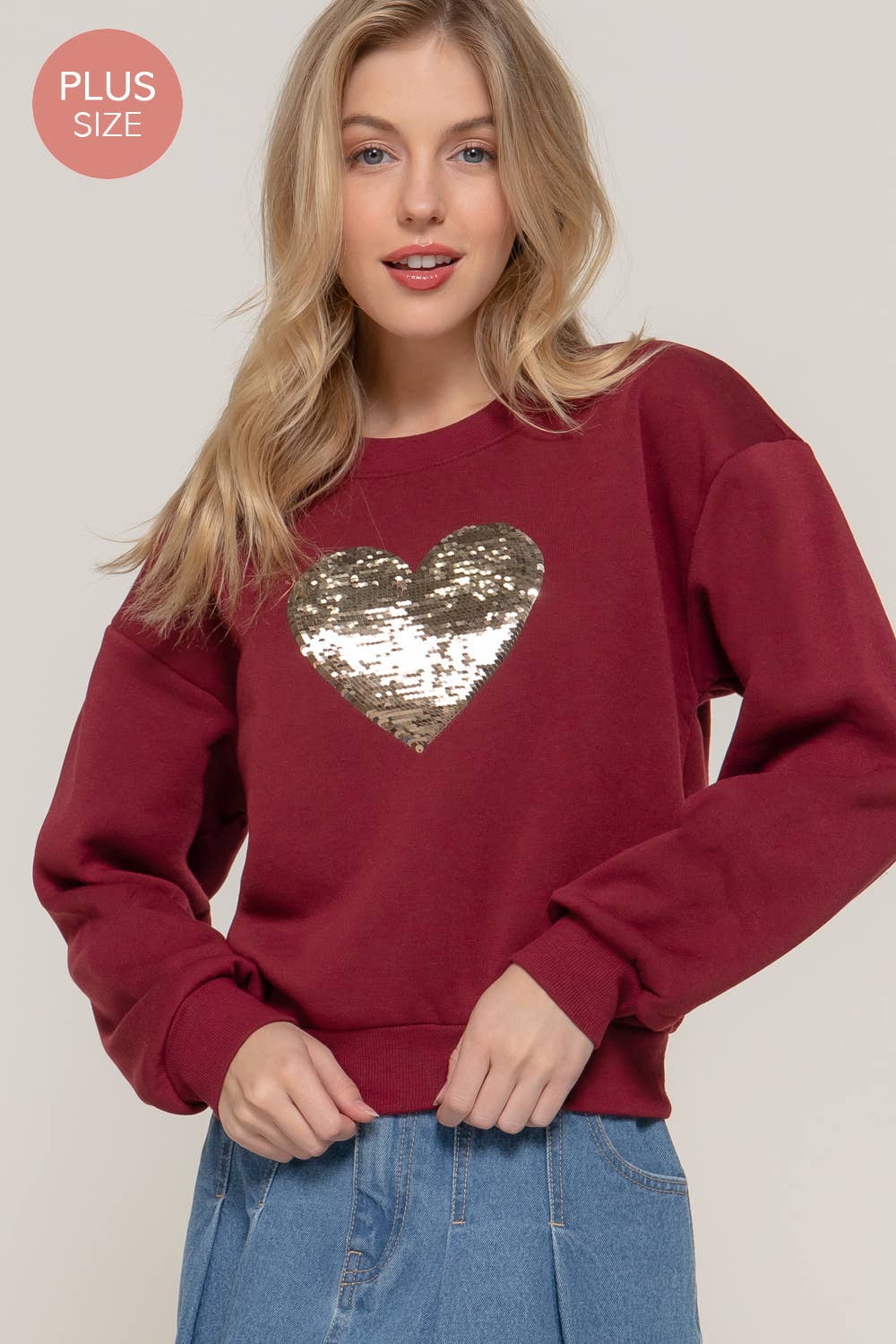 Long Sleeve Crew Neck Sequin Detail Inner Fleece Sweatshirt - Flair Flower Bar & Studio