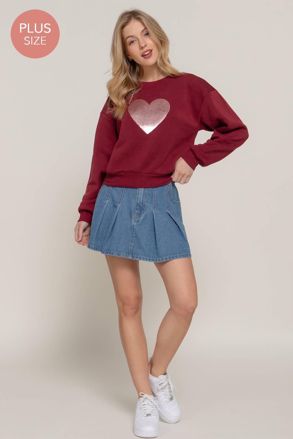 Long Sleeve Crew Neck Sequin Detail Inner Fleece Sweatshirt - Flair Flower Bar & Studio