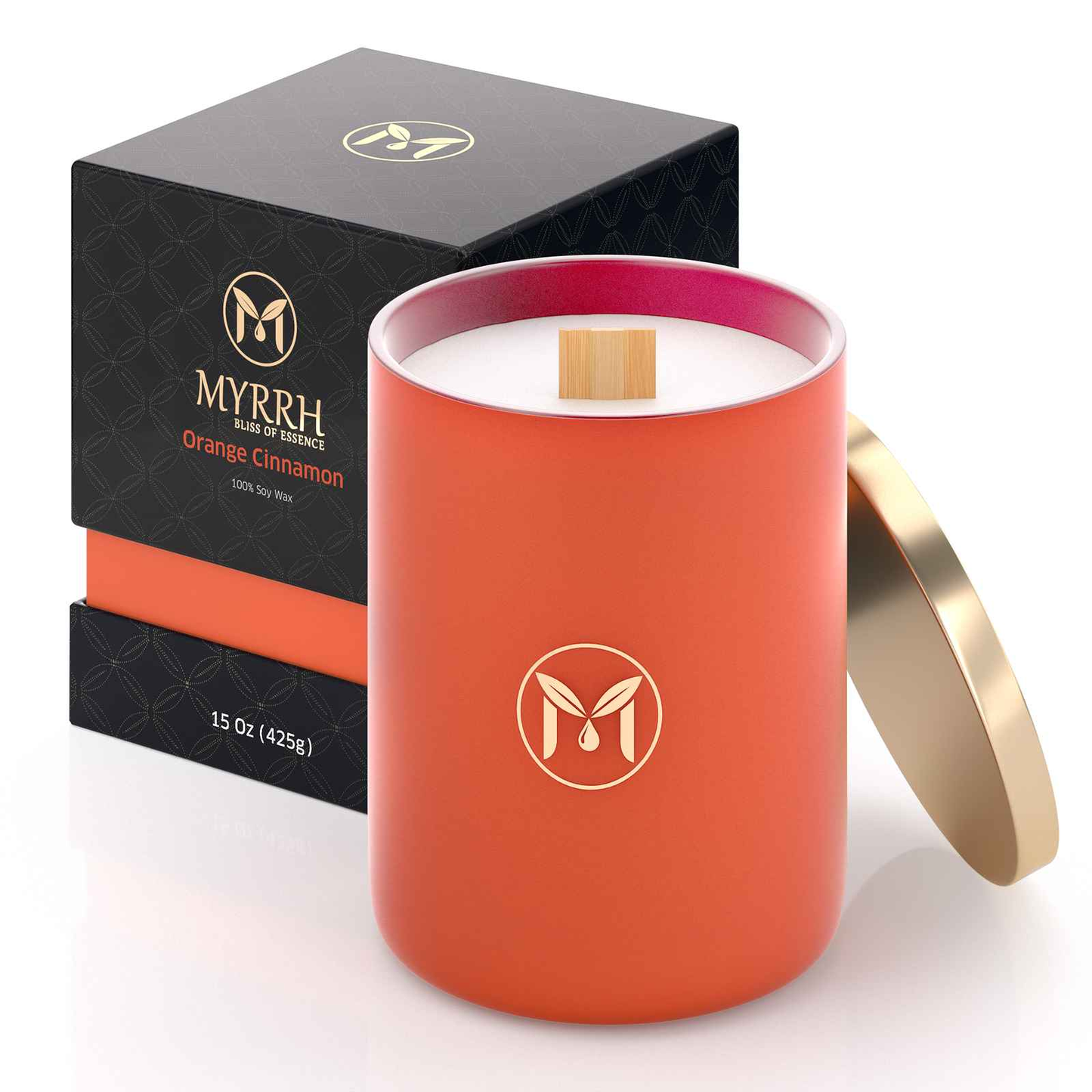 Orange Cinnamon 100% Soy Wax Crackling Wood Wick Candle