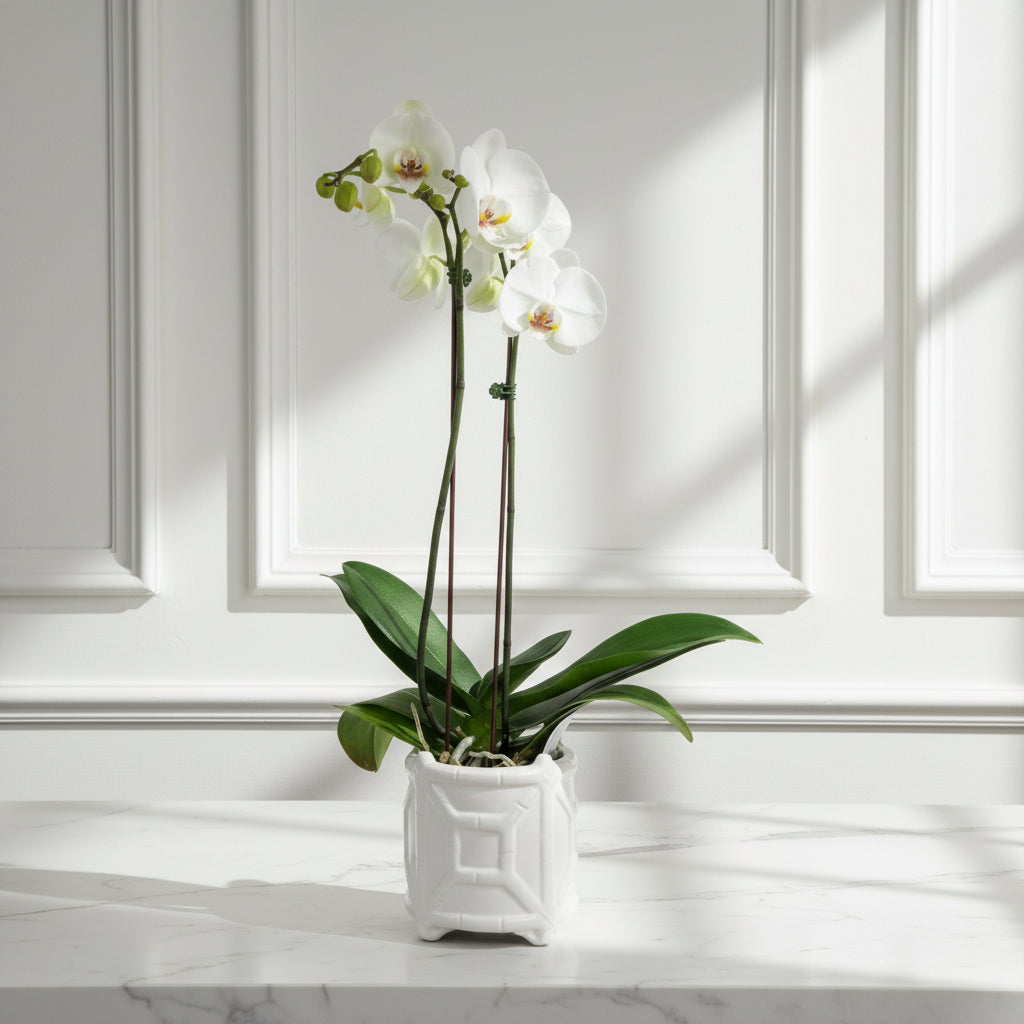 Phalaenopsis Orchid-Double Spike in Decorative Pot for funeral or sympathy