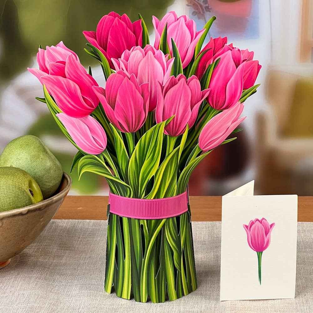 Pink Tulips Greeting Card by FreshCut Paper LLC