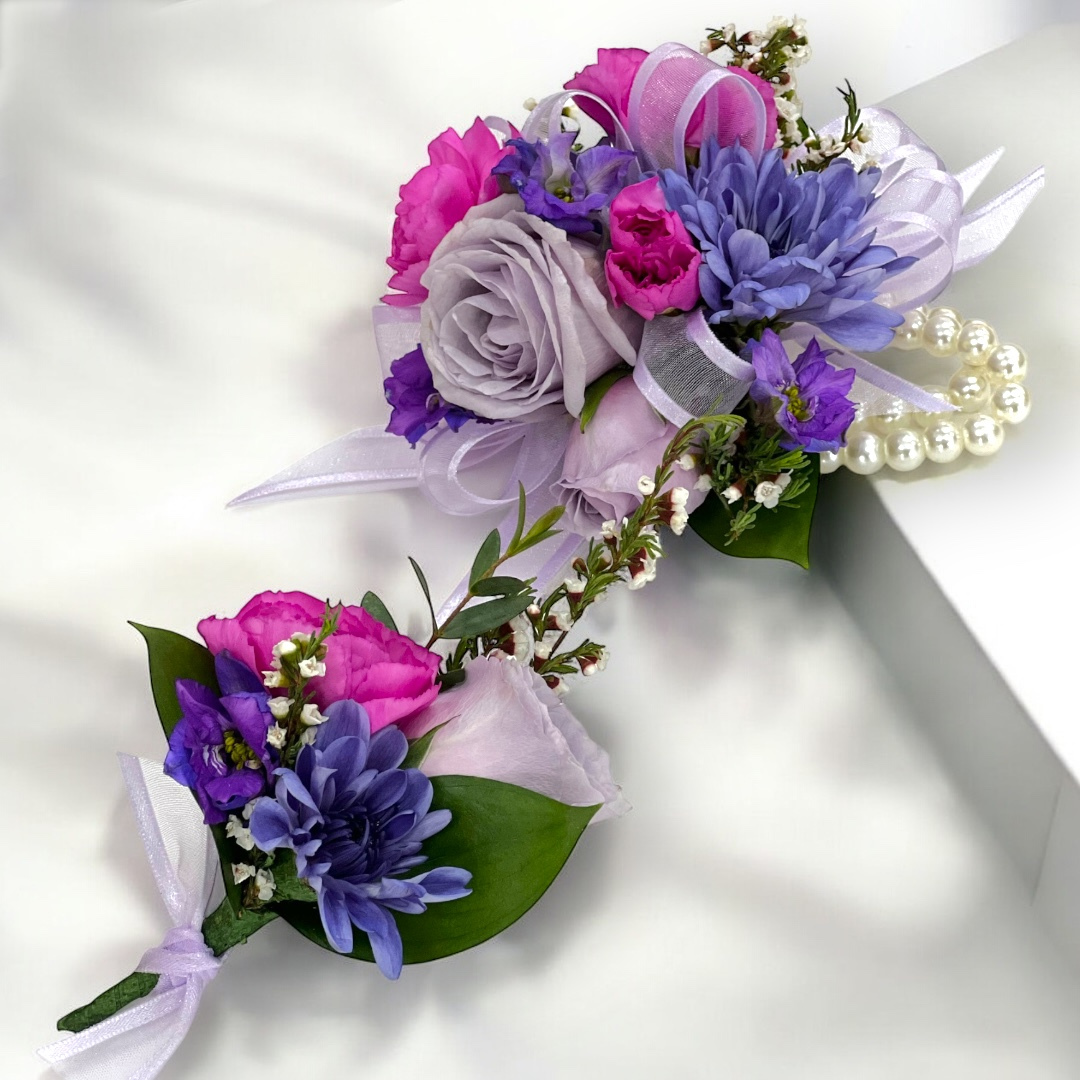 Homecoming Corsage in Purple and Fuschia