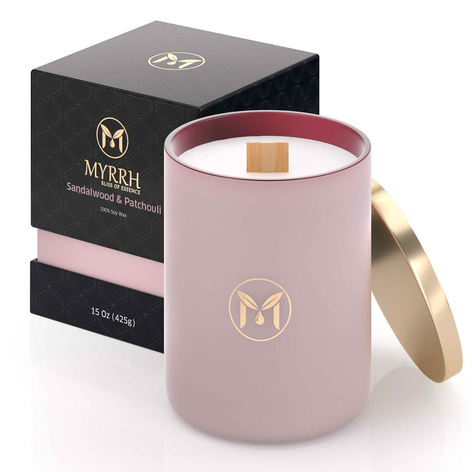 Sandalwood Patchouli 100% Soy Wax Crackling Wood Wick Candle