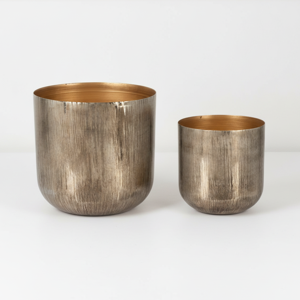 antique gold plant pot Antique Gold Planters – Elegant Water-Tight Metal Pots