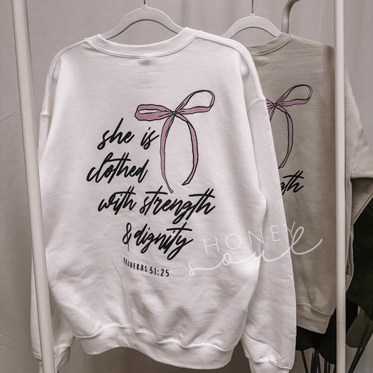 She Is Clothed Bow Sweatshirt - Flair Flower Bar & Studio