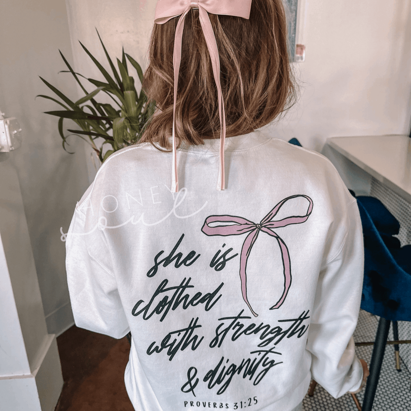 She Is Clothed Bow Sweatshirt - Flair Flower Bar & Studio