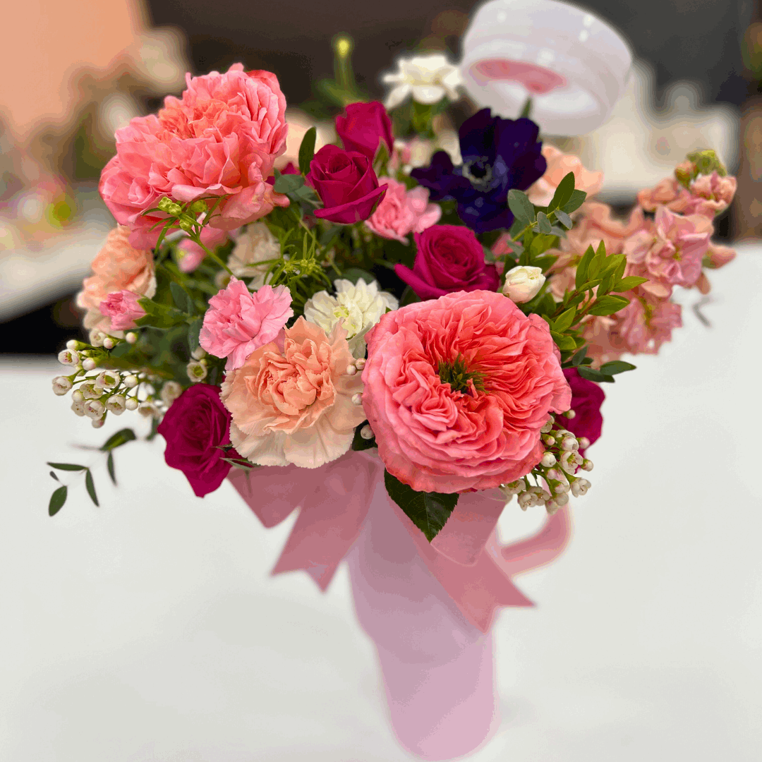 Sweetheart Sips Blooming Tumbler Arrangement - Flair Flower Bar & Studio