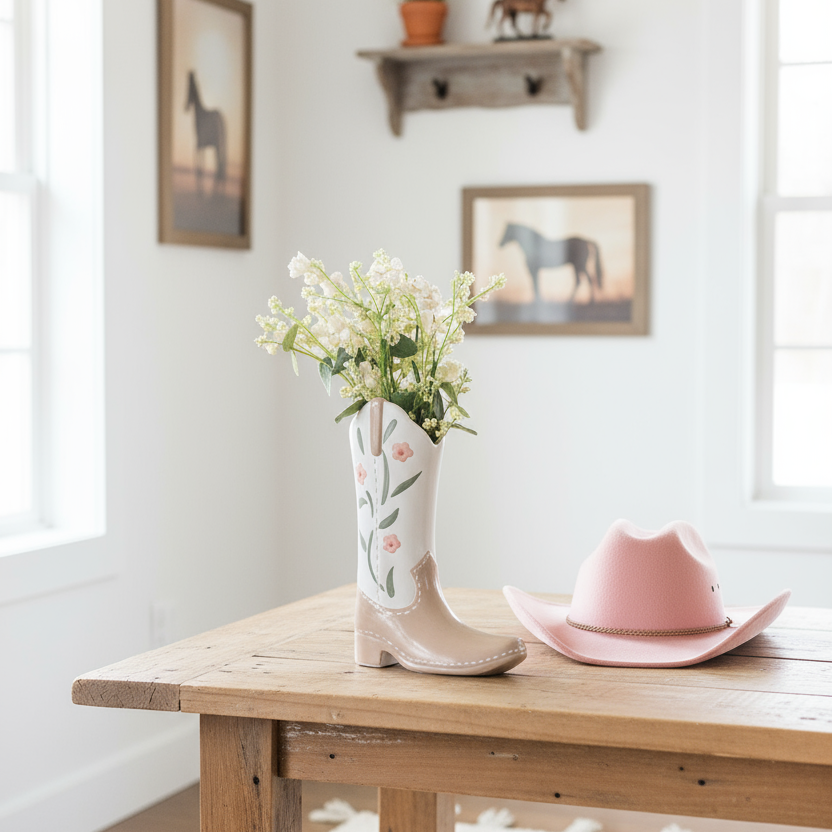Floral Cowboy Boot Vase