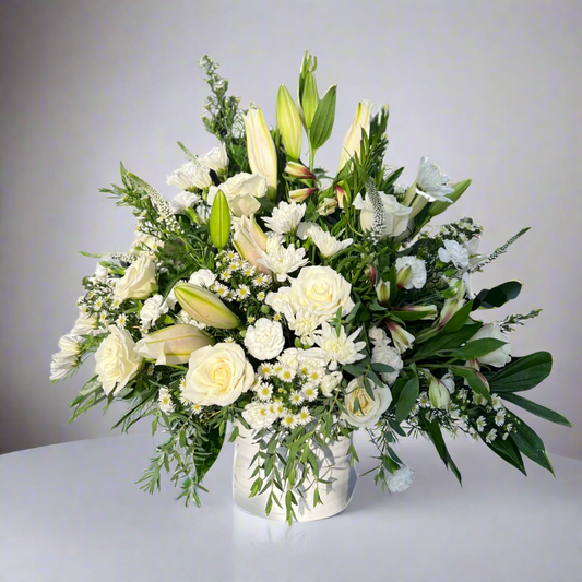 Loving Grace Tribute Arrangement – elegant condolence flowers for funeral or memorial