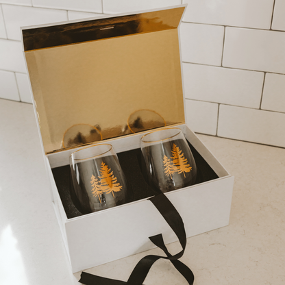 Gold Tree Stemless Wine Glasses – Boxed Set of 2