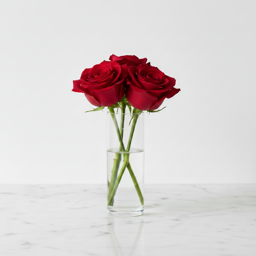 3 Red Roses - Narrow Cylinder Vase