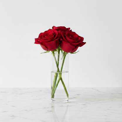 3 Red Roses - Narrow Cylinder Vase