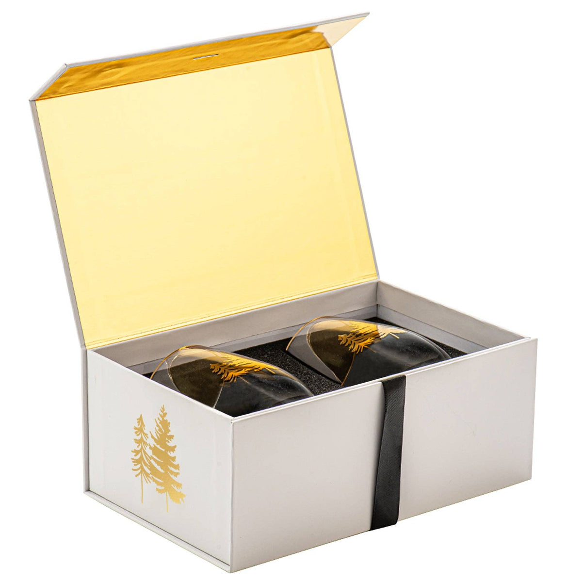Gold Tree Stemless Wine Glasses – Boxed Set of 2