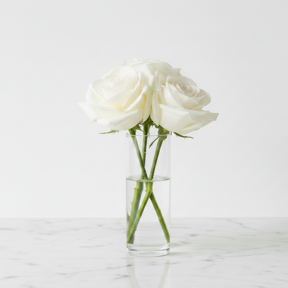 4 White Roses - Narrow Cylinder Vase