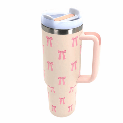 40oz Stainless Steel Tumbler with Pink Bow - Flair Flower Bar & Studio