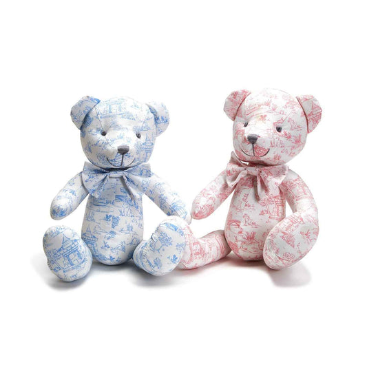 Animal Toile Pattern Stuffed Teddy Bear with Movable Arms and Legs Assorted 2 Colors: Pink and Blue
