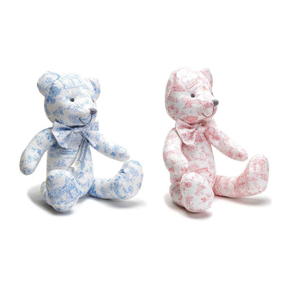 Animal Toile Pattern Stuffed Teddy Bear with Movable Arms and Legs Assorted 2 Colors: Pink and Blue