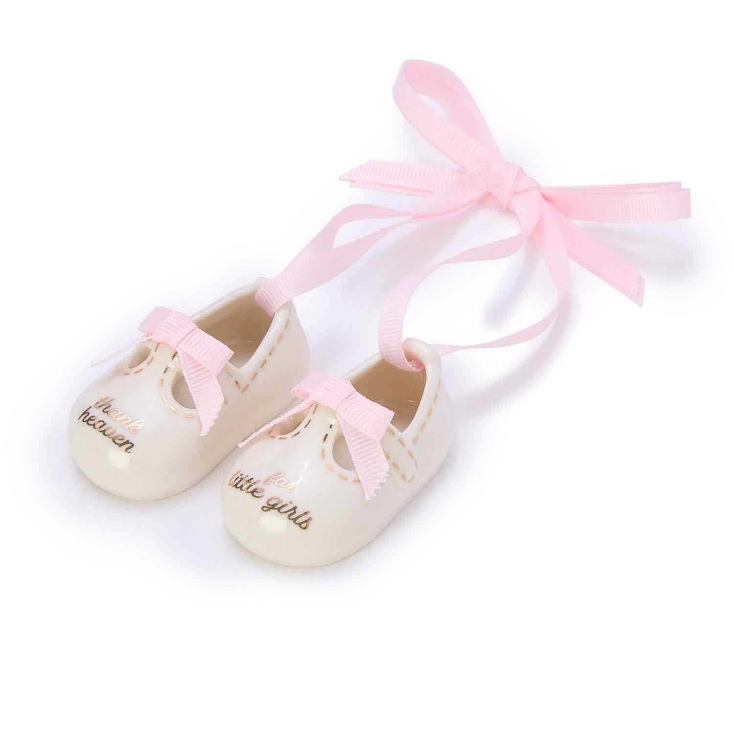 Thank Heaven Pair of Baby Shoes Keepsake Ornament in Gift Box - Porcelain/Polyester