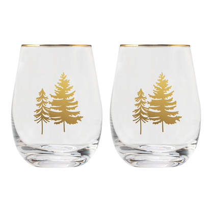 Gold Tree Stemless Wine Glasses – Boxed Set of 2