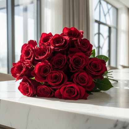 Bouquet of red roses on a for engagement proposal or anniversary celebrations. 