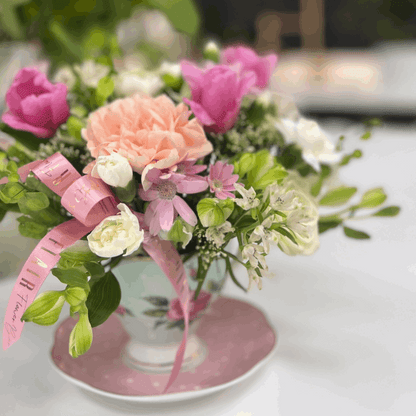 Tea Time in Bloom – Designer’s Choice Teacup Arrangement