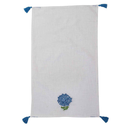 Blue & White Hydrangea Cotton Dish Towel Set – Set of 2 with Tassel Accents