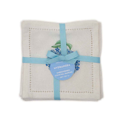 Embroidered Hydrangea Cotton Cocktail Napkins – Set of 6 (Garden Party Essentials)