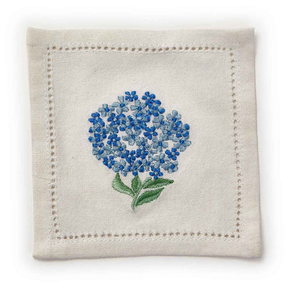Embroidered Hydrangea Cotton Cocktail Napkins – Set of 6 (Garden Party Essentials)