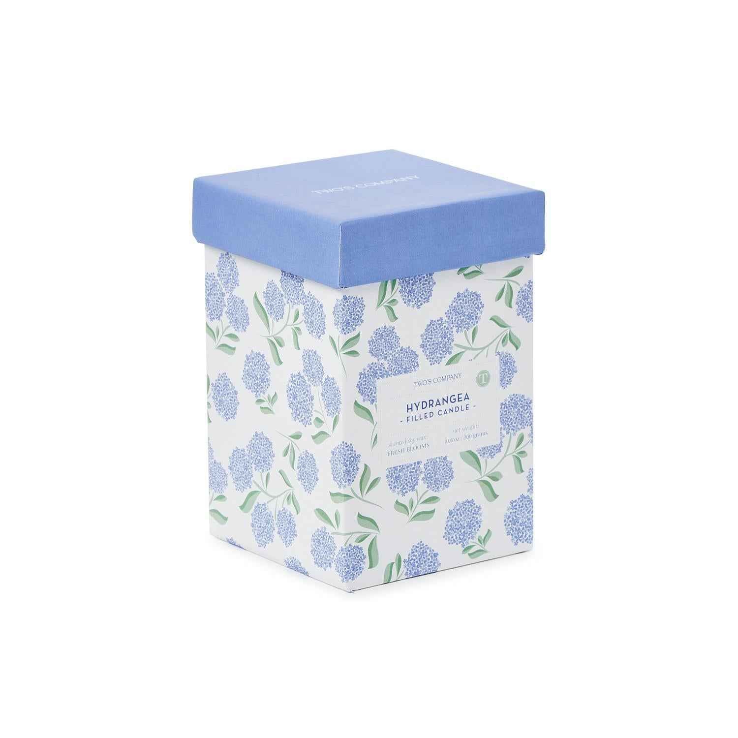 Porcelain Hydrangea Relief Filled Soy Wax Candle with Fresh Blooms Scent in Gift Box