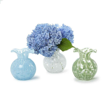 Ruffled Edge Spotted Glass Vase – 6.25" Decorative Vase in White, Blue, or Green