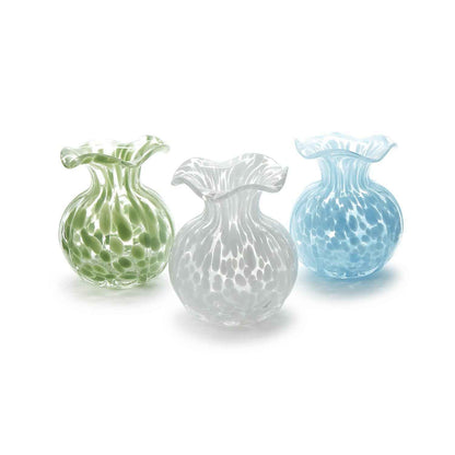 Ruffled Edge Spotted Glass Vase – 6.25" Decorative Vase in White, Blue, or Green