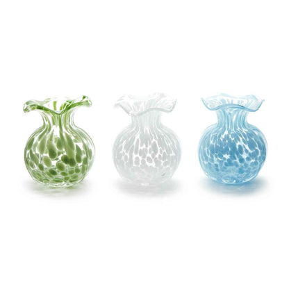 Ruffled Edge Spotted Glass Vase – 6.25" Decorative Vase in White, Blue, or Green