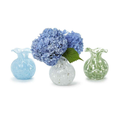 Ruffled Edge Spotted Glass Vase – 6.25" Decorative Vase in White, Blue, or Green