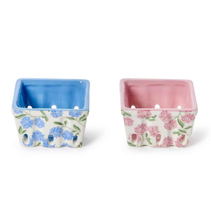Hydrangea Print Ceramic Berry Crate – Handcrafted Fruit or Trinket Holder (Assorted Colors)
