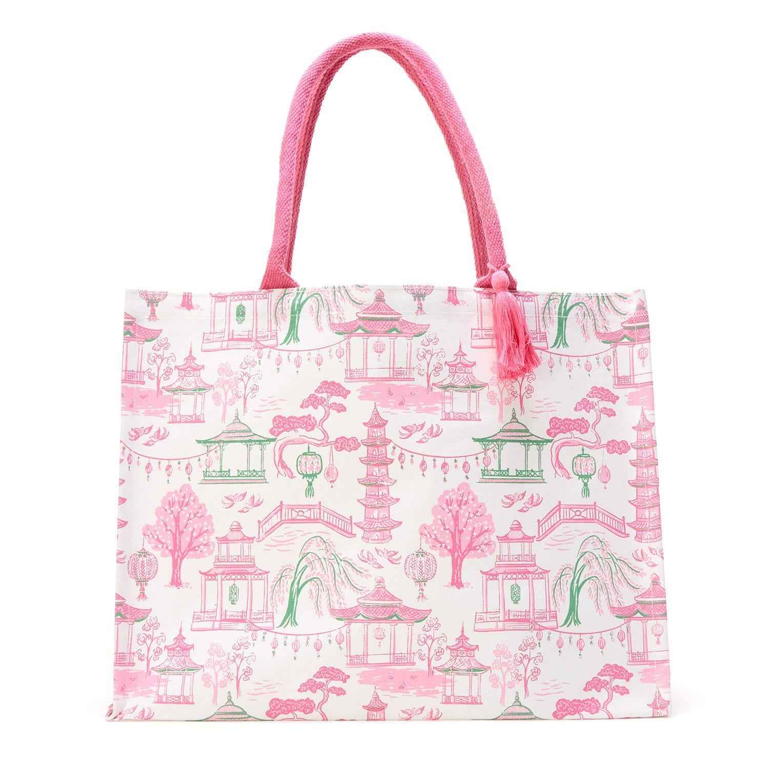 Mahjong Block Print Canvas Tote Bag