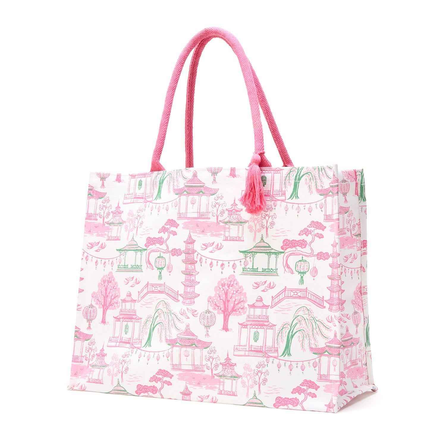 Mahjong Block Print Canvas Tote Bag