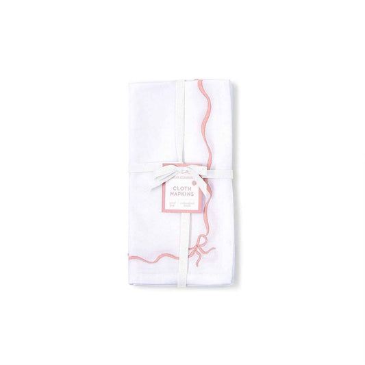 Bow-tiful Set of 4 Embroidered Bow Dinner Napkins - Cotton