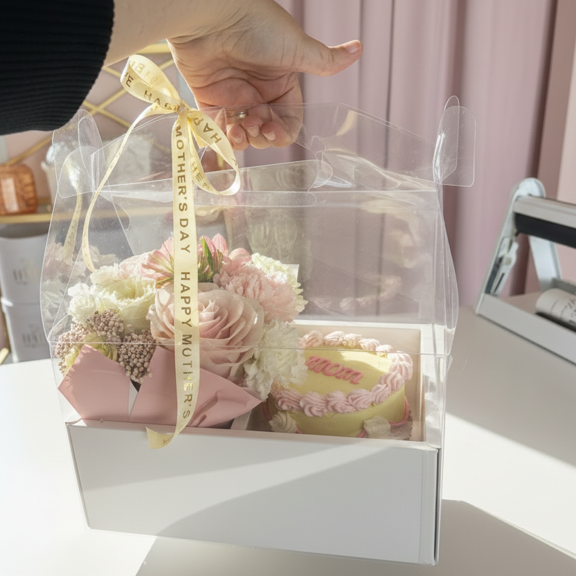 Cincinnati Mother's Day Gift box with flowers and a cake, featuring a 'Mother's Day' ribbon.