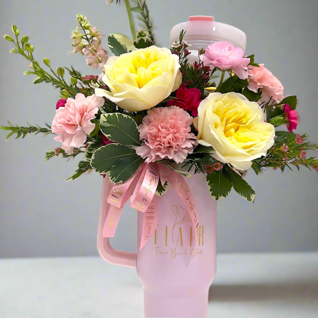 Bloom and Sip Tumbler flower arrangement from Flair Flower Bar in Florence