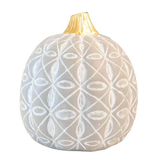7" Tall Gray Diamond Flower Pumpkin with Gold Stem Fall Autumn Décor - Flair Flower Bar & Studio
