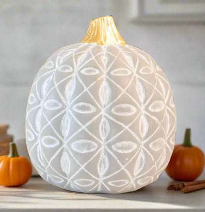 7" Tall Gray Diamond Flower Pumpkin with Gold Stem Fall Autumn Décor - Flair Flower Bar & Studio