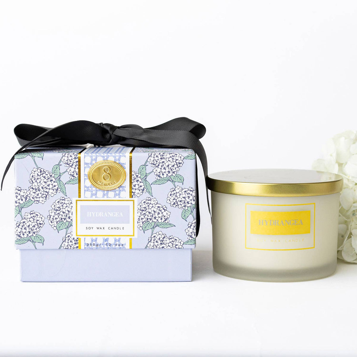Blooming Hydrangea & Tea Leaves 3-Wick Soy Candle, Boxed
