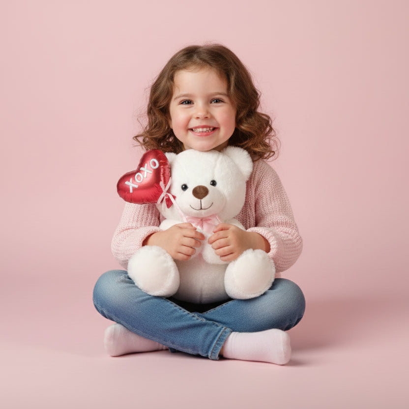 9" Plush Bear with Heart Balloon - Valentine's Day Gift |  - Luxury Rose Arrangements