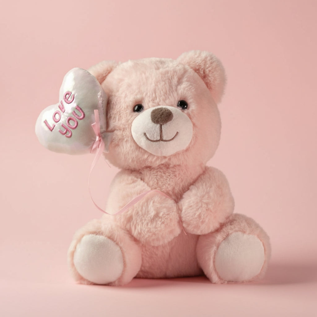 9" Plush Bear with Heart Balloon - Valentine's Day Gift | Cincinnati & NKY Delivery - Flair Flower Bar & Studio