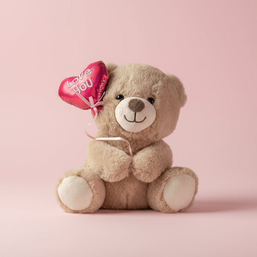 9" Plush Bear with Heart Balloon - Valentine's Day Gift | Cincinnati & NKY Delivery - Flair Flower Bar & Studio