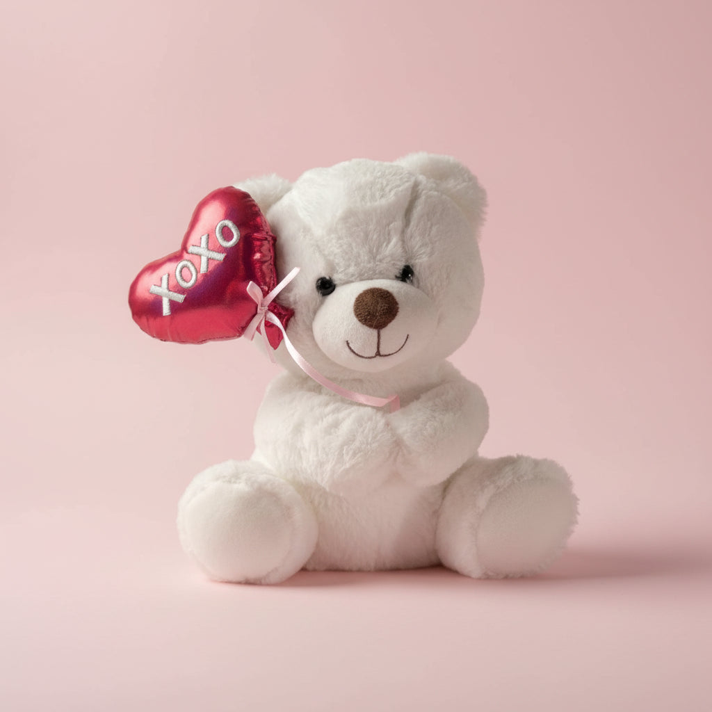 9" Plush Bear with Heart Balloon - Valentine's Day Gift | Flair Flower Bar & Studio - Luxury Rose Arrangements