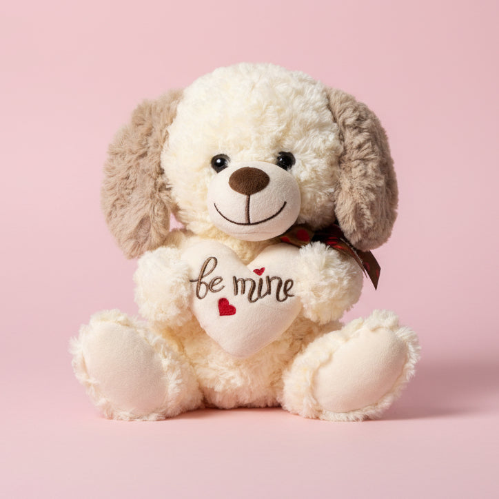 Valentine's Day Plush Bear & Dog Duo - 9" Stuffed Animals with Hearts - Flair Flower Bar & Studio