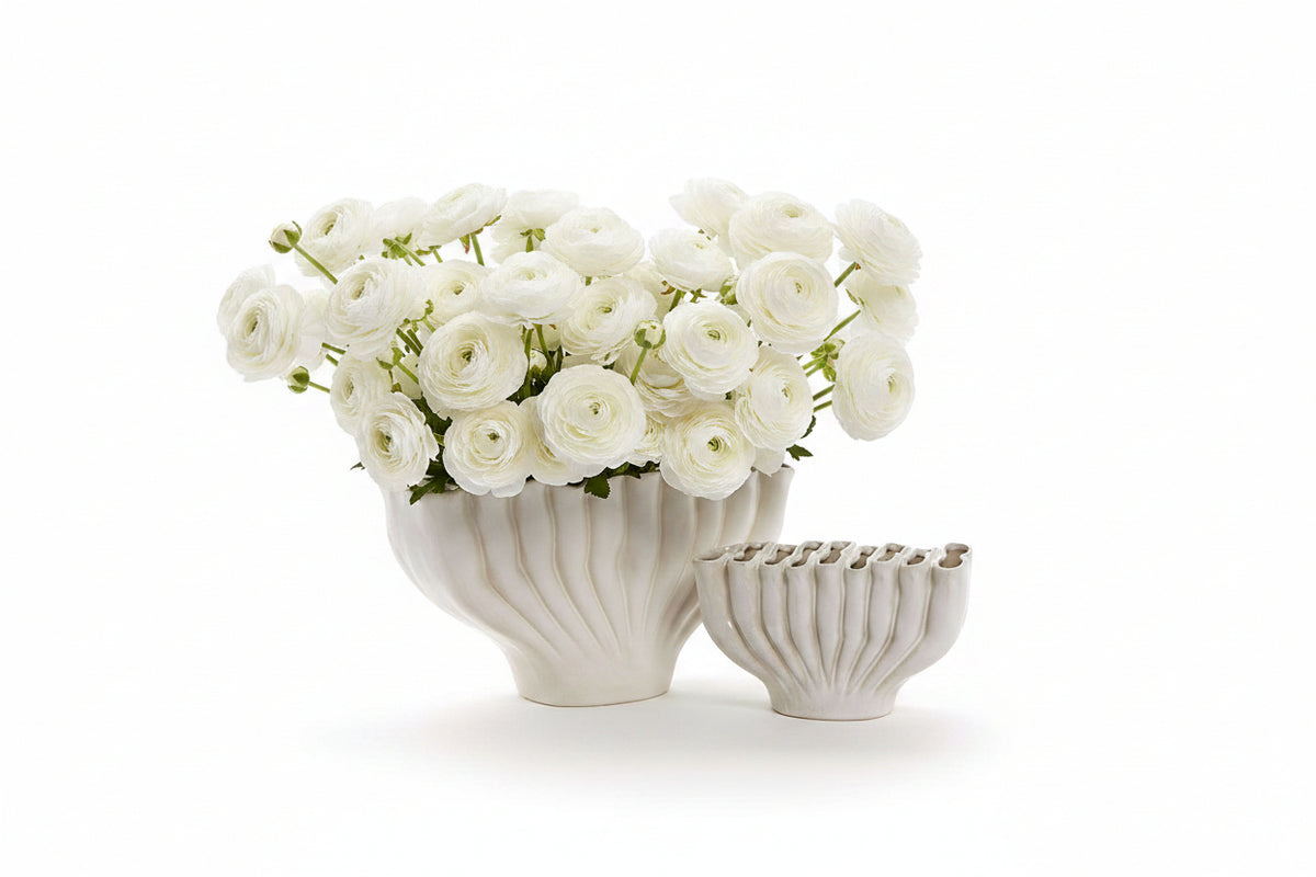 Banyan White Ceramic Vase shipped by Flair Flower Bar