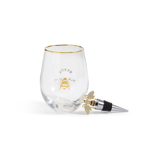 Bee Stemless Wine Glass & Wine Stopper - Flair Flower Bar & Studio
