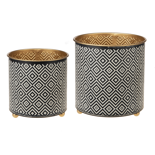 Black & White Woven Geo with Gold Planter - Flair Flower Bar & Studio